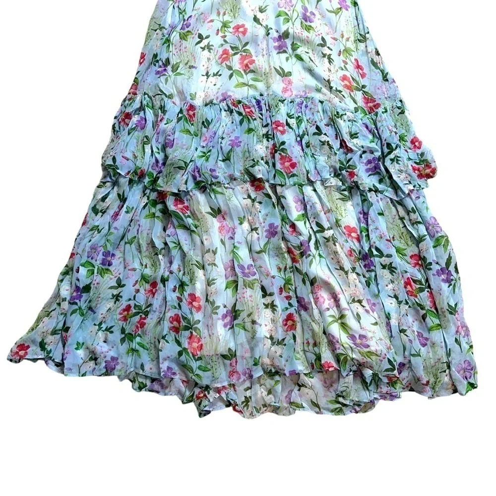 byTiMo Light Blue Floral Chiffon Ruffled Short Sleeve Maxi Dress US S - Picture 5 of 7